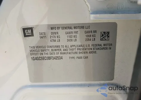 2011 Buick Lacrosse Cxl из США, поврежденный, VIN 1G4GC5EC0BF342534